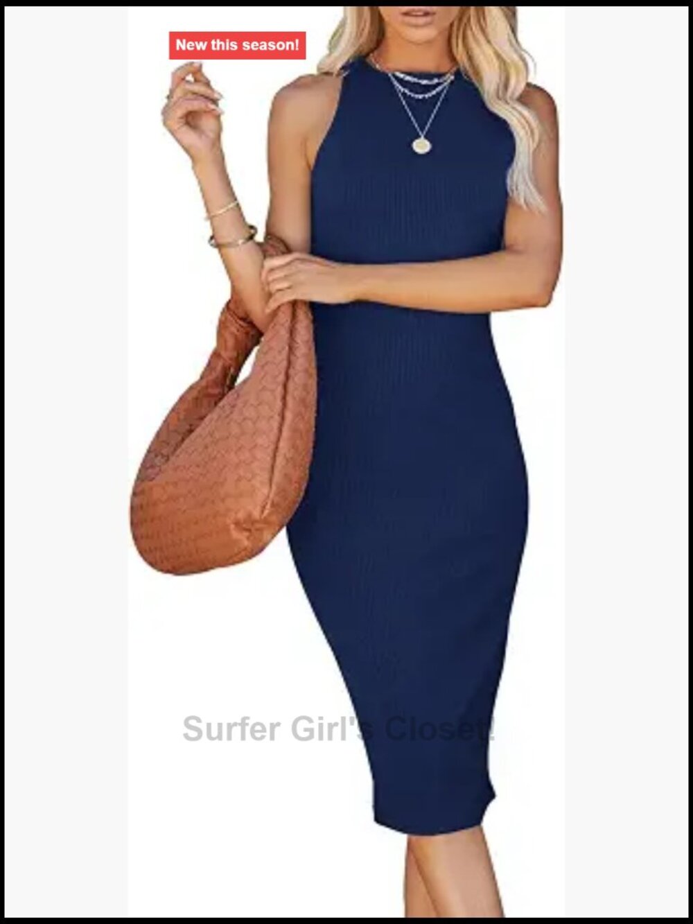 Sleeveless Ribbed Bodycon Midi Dress Crew Neck Stretchy Knit Summer Tank Dress